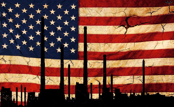 "Industria en los Estados Unidos". Ilustración: AK Rockefeller.