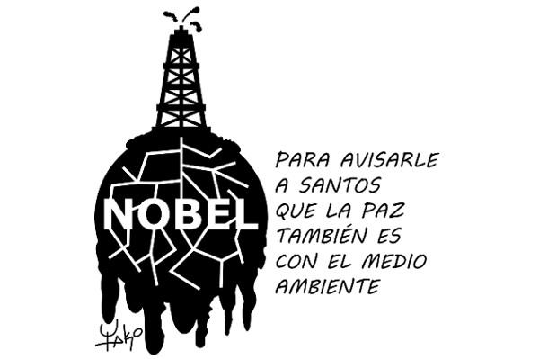 "Para avisarle a Santos que la paz también es con el medio ambiente". Caricatura: Yako.