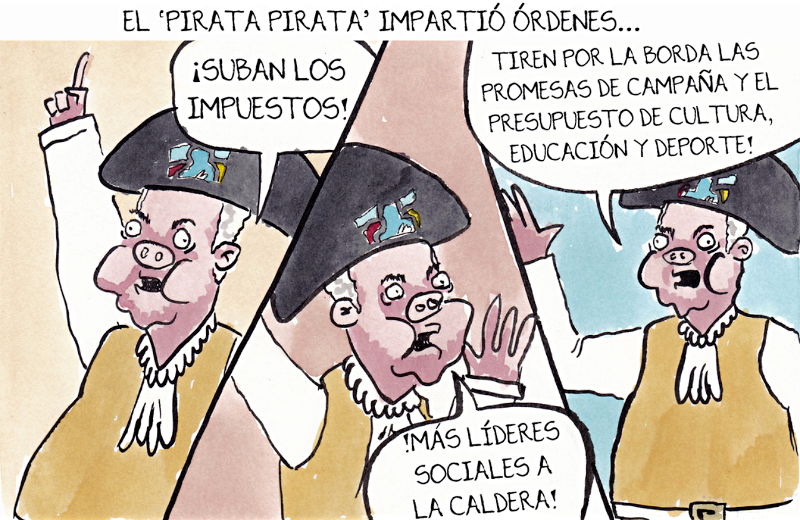 "El 'Pirata pirata' impartió órdenes...". Caricatura: Átomo Cartún.