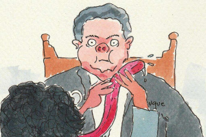"Baño presidencial". Caricatura: Átomo Cartún.